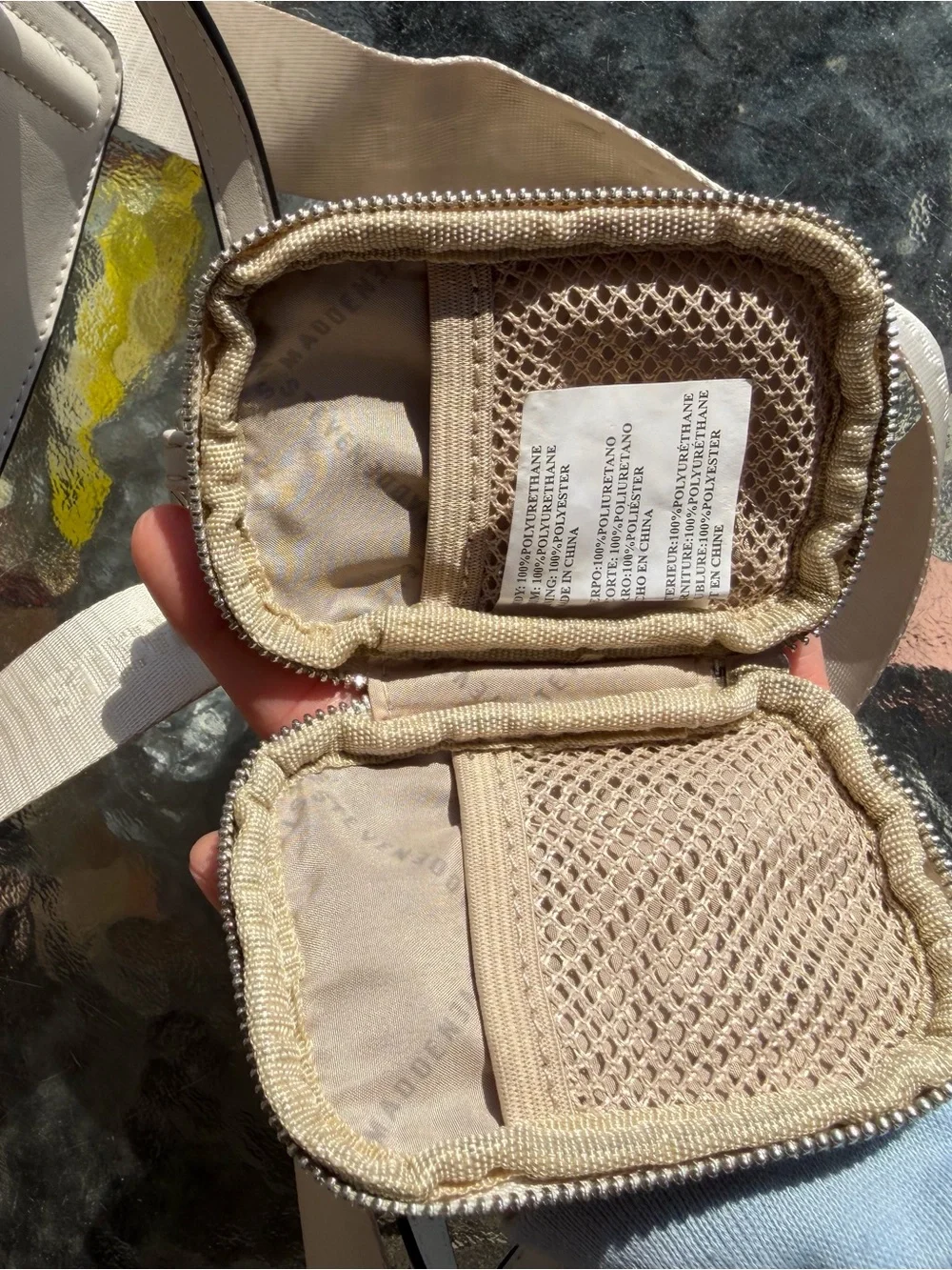 Steve Madden Bevelyn Cream Crossbody Bag with Logo Strap & thin strap
